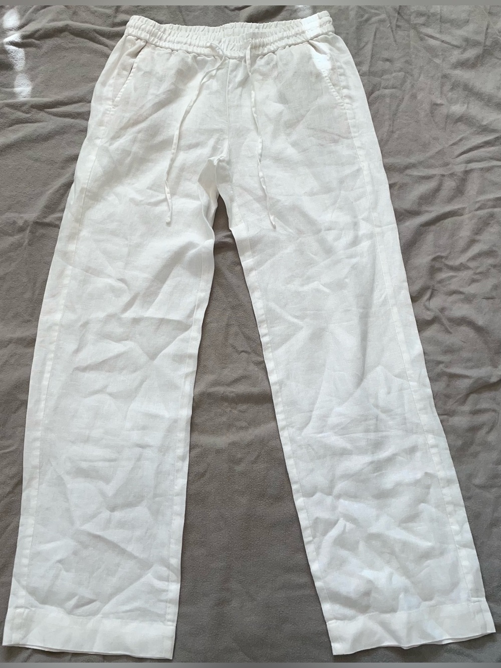NEW Talbots Women’s White Linen Elastic-Waist High Waist Rise Pants 2 Small